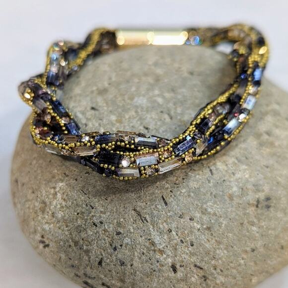 Sparkle Chunky Beaded Bracelet Gold Gray Black Magnetic Closure NEW - Picture 2 of 6